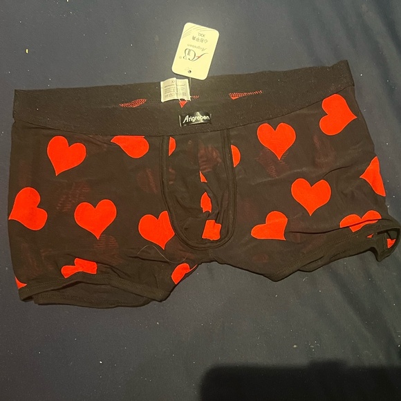 Sexy black sheer trunk with hearts & "bulge pouch". XXL but looks more like L - Picture 1 of 2